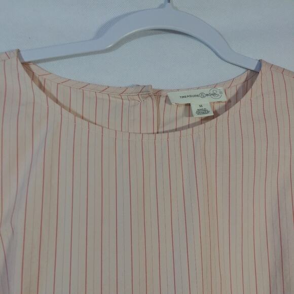 Treasure & Bond Pink Stripe Puff Sleeve Button Back Long Sleeve Top Size M - Picture 3 of 9